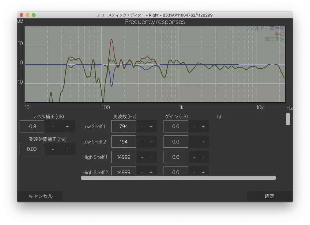 GLMソフトウェアによる右側スピーカーの補正内容