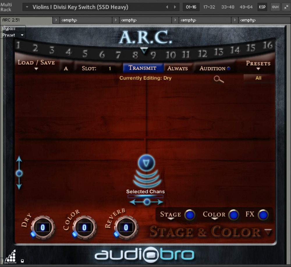 LA Scoring Strings 2.5のA.R.C. Stage & Color設定画面